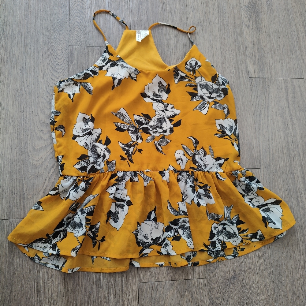 Japna Goldenrod Yellow Floral Peplum Tank Top